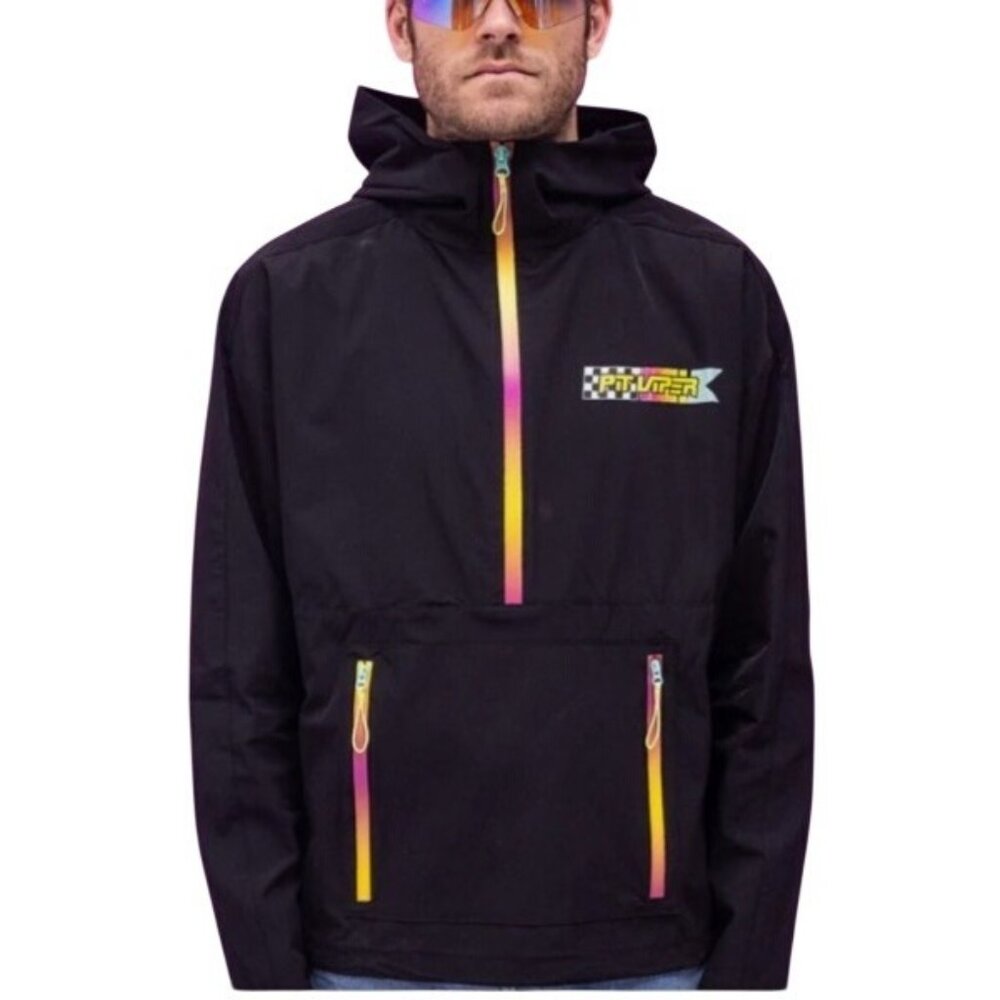 NWT Pit Viper Breezer Windbreaker Jacket S Black Multi-Color Zippers Hooded